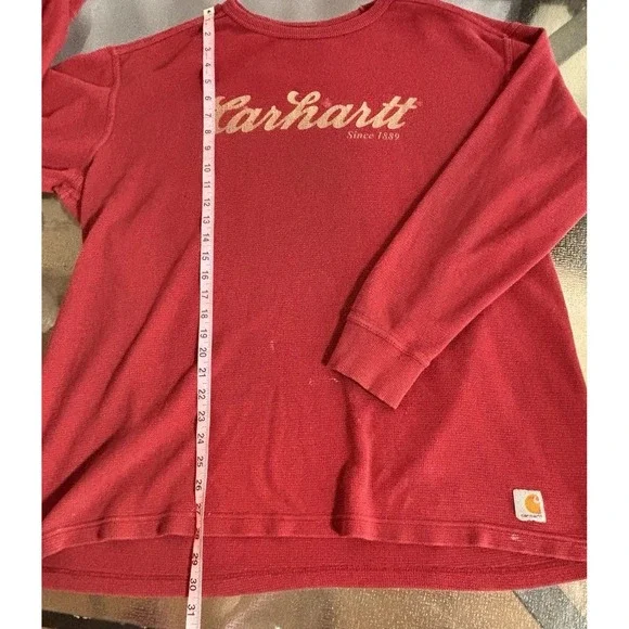 Carhartt Thermal Shirt Mens XL Relaxed Fit Distressed Paint Work Outdoors Script - Picture 4 of 7